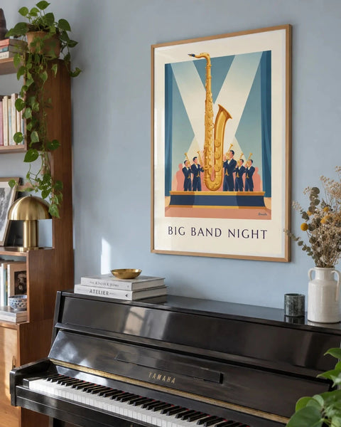Jazz posters: collection poster framed in an interior