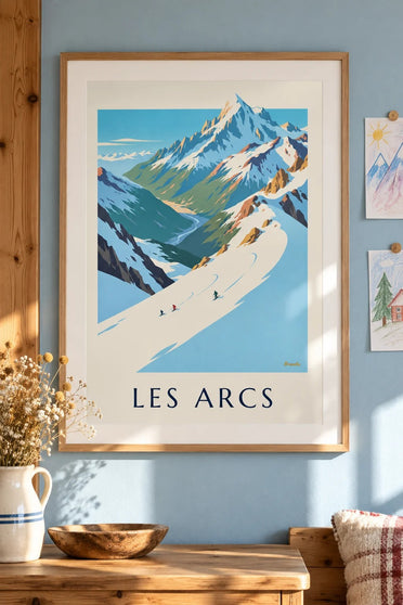 Plakát Les Arcs, Mont Blanc a sjezdovka Aiguille Rouge : v rámu na zdi