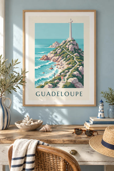 Plakát Guadeloupu, Pointe des Châteaux s křížem : v rámu na zdi