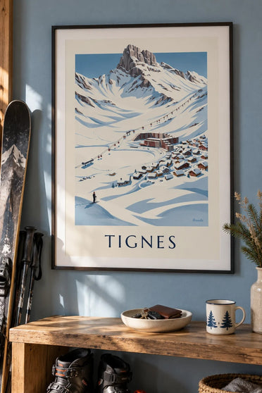 Plakát Tignes-Le Lac pod sněhem : v rámu na zdi