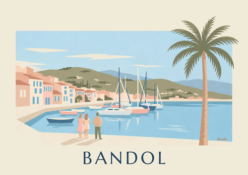 Affiche voiliers et palmier sur le port de Bandol : l'affiche entière