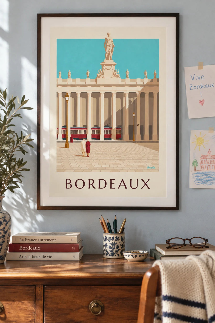 Poster of the Grand Théâtre and Place de la Comédie in Bordeaux: framed on the wall