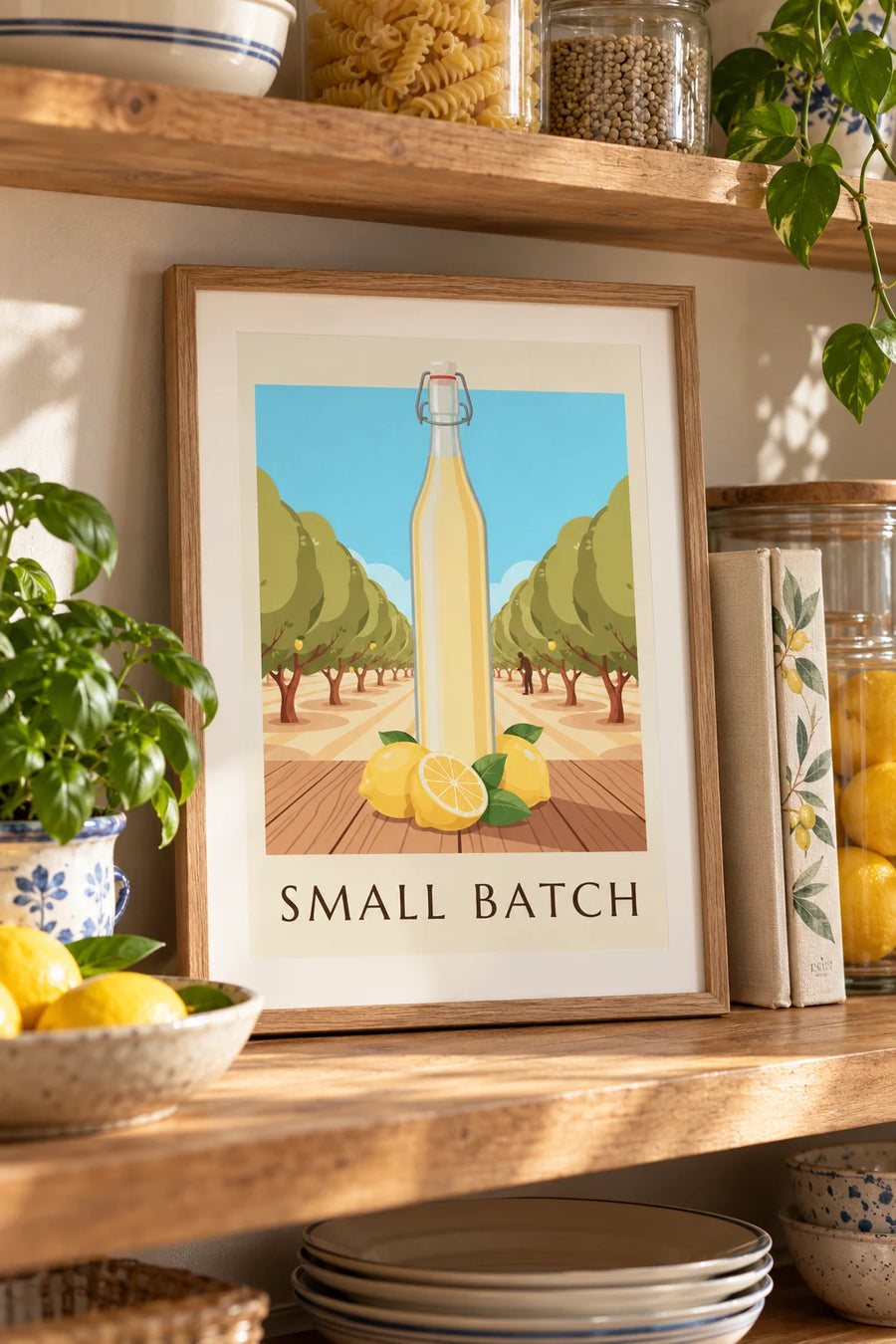 Plakát láhev domácí citronády a citrony: malý formát A4 v rámu