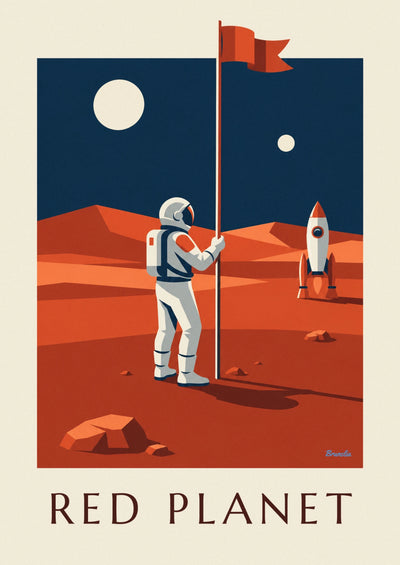Plakát astronaut zasazující vlajku na planetě Mars: celý plakát