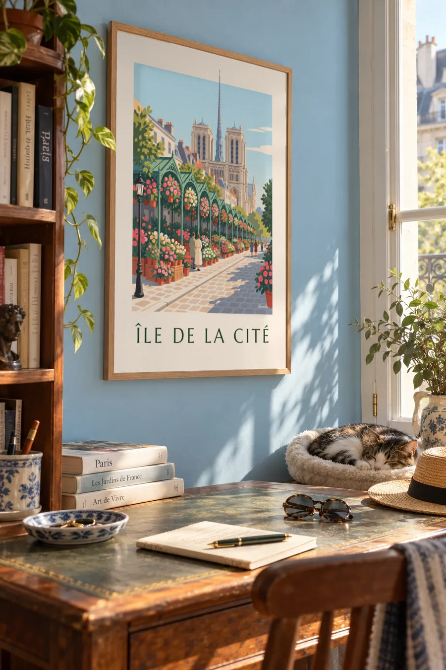 Affiche marché aux fleurs de l'île de la Cité et Notre-Dame : encadrée au mur