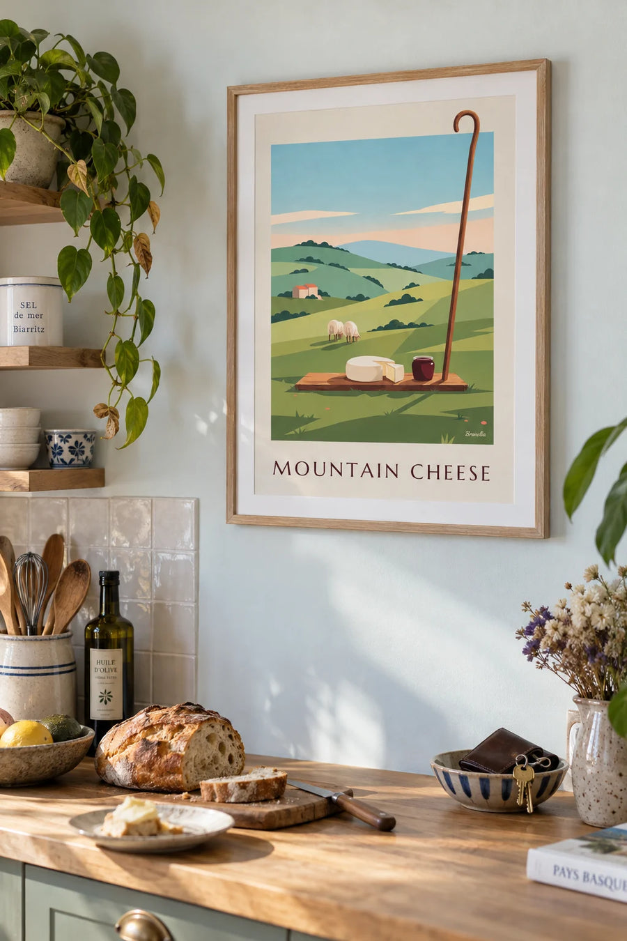 Affiche fromage de brebis basque et confiture de cerises noires : encadrée au mur