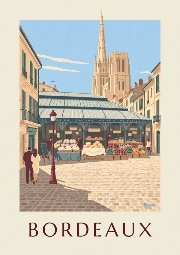 Affiche marché des Capucins à Bordeaux et flèche Saint-Michel