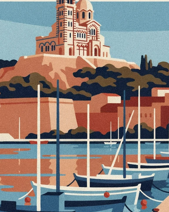 Notre-Dame de la Garde on its rocky outcrop, above the moored boats