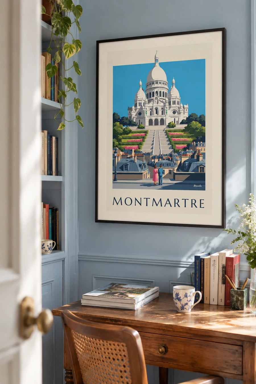 Affiche Sacré-Cœur sur la butte Montmartre et toits de Paris : encadrée au mur
