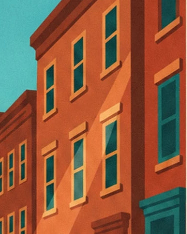 The orange façades of New York and their green windows with ochre frames