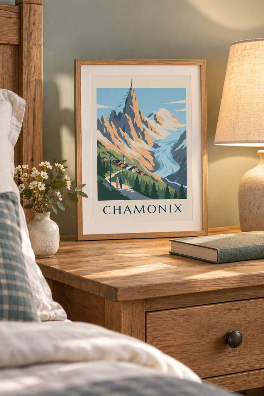Plakát masiv Mont Blanc při pohledu z Chamonix: malý formát A4 v rámu