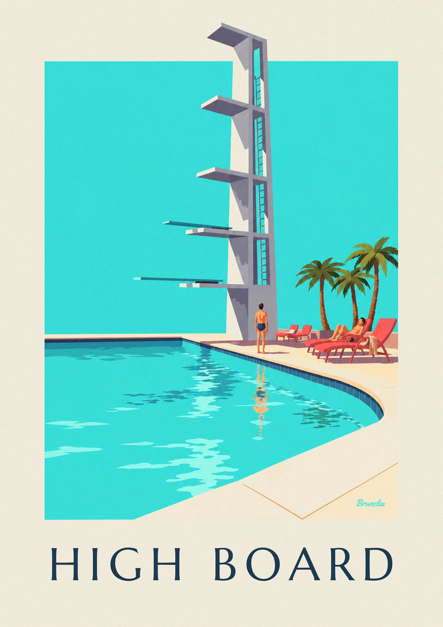 Affiche plongeoir de piscine en plein air sous le soleil