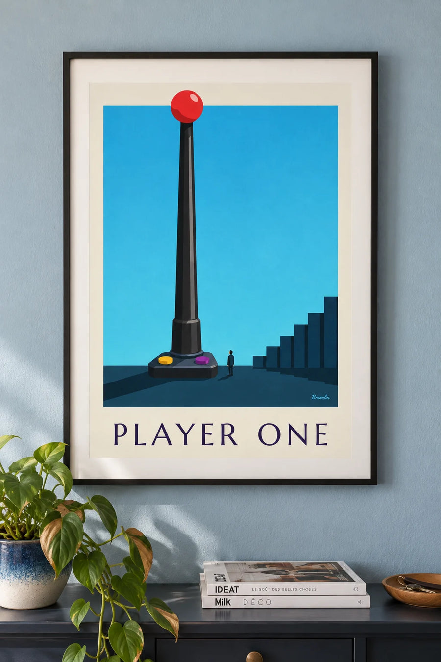 Affiche joystick de jeu vidéo en pixel art : encadrée au mur