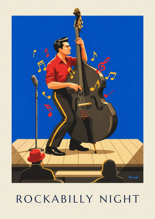 Rockabilly night double bass player poster