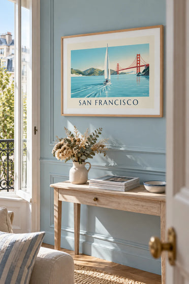 Affiche voilier blanc dans la baie de San Francisco : encadrée au mur