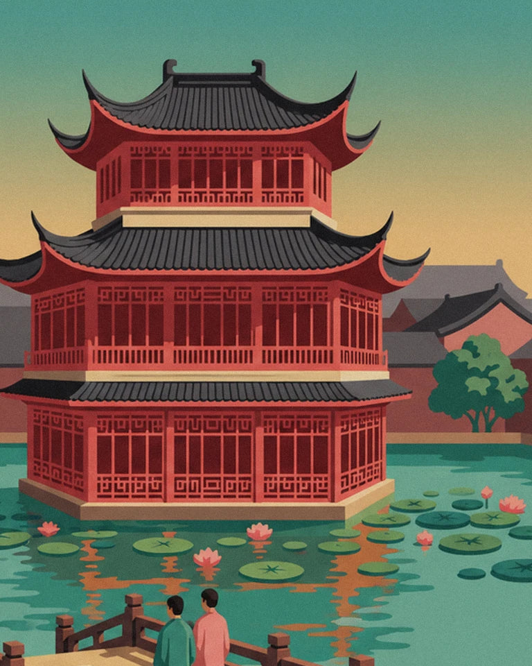 Yuyuan Garden tea house in Shanghai poster: close-up detail