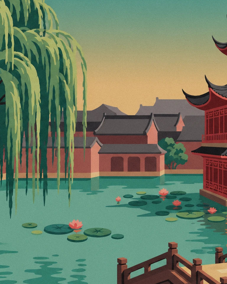 Yuyuan Garden tea house in Shanghai poster: close-up detail