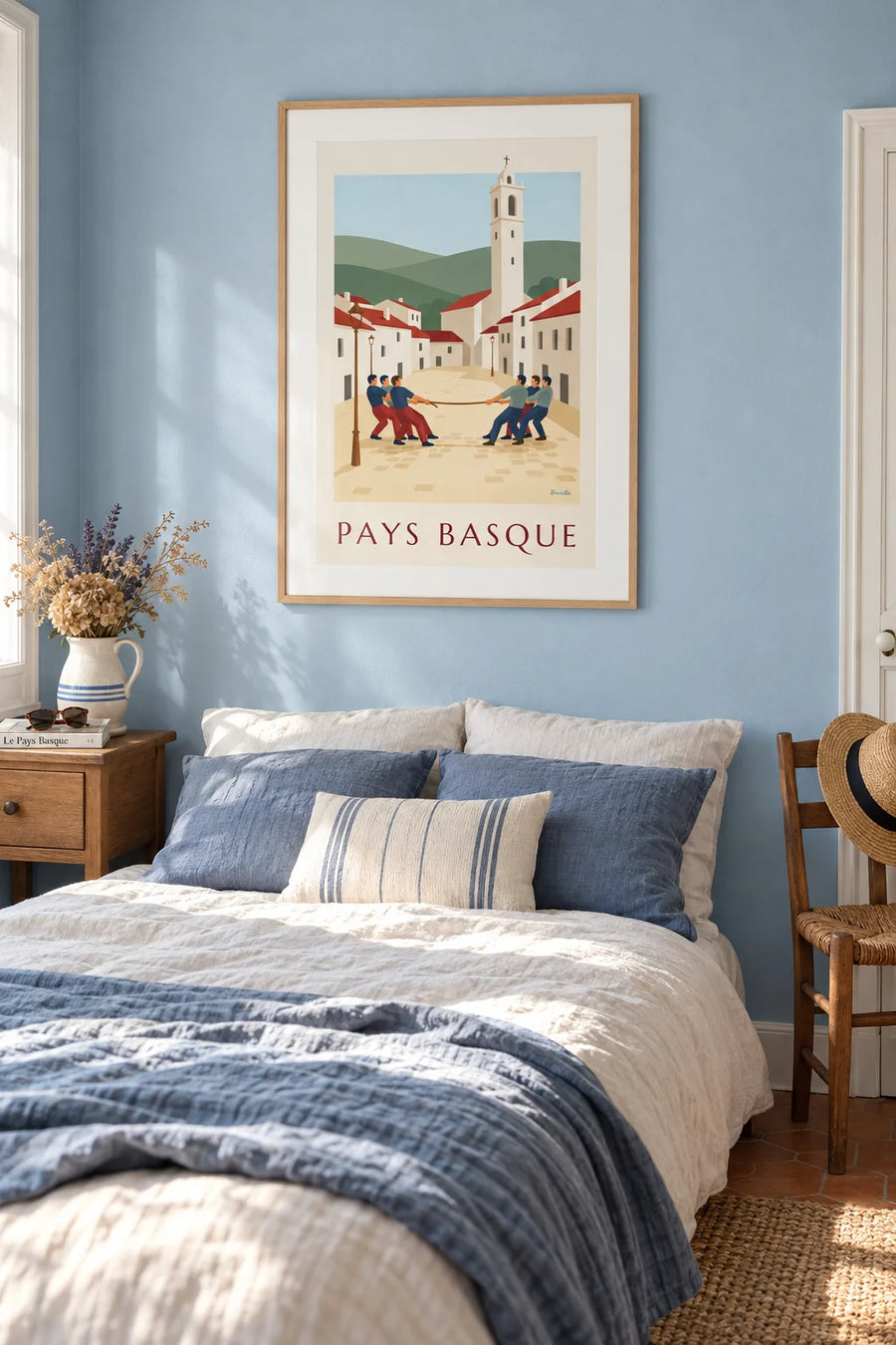 Affiche tir à la corde sur une place du Pays basque : encadrée au mur