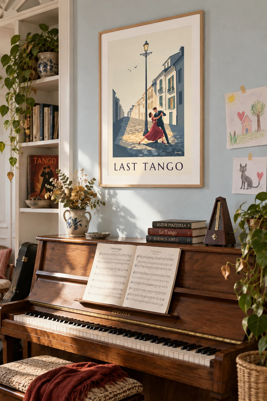 Affiche couple dansant le tango sous un réverbère : encadrée au mur