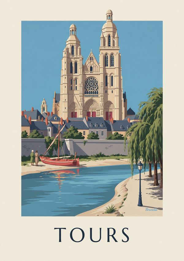 Affiche cathédrale de Tours et bords de Loire