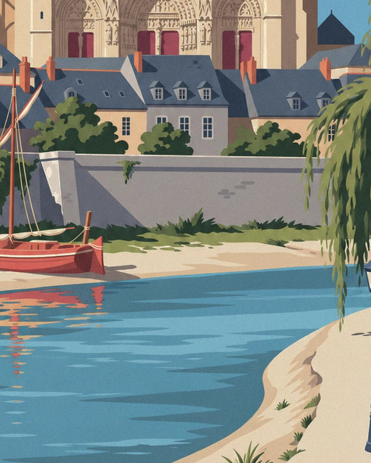 Affiche cathédrale de Tours et bords de Loire : détail en gros plan