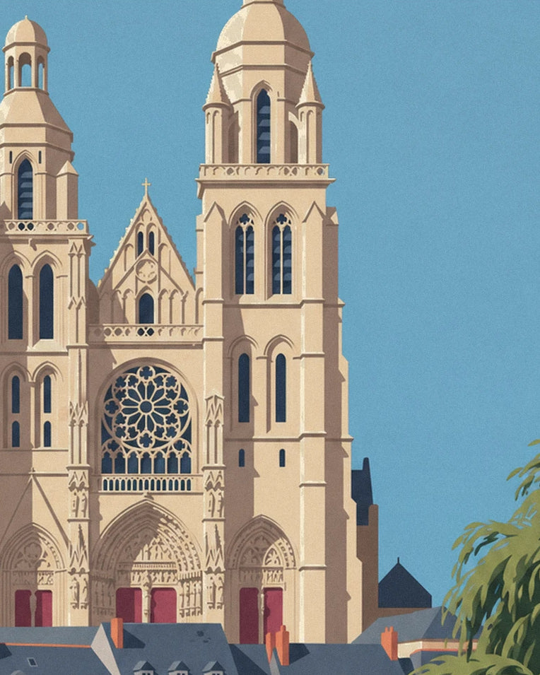 Affiche cathédrale de Tours et bords de Loire : détail en gros plan