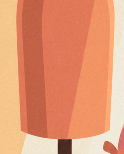 The lower part of the orange dressmaker’s dummy with shaded panels, on its dark brown stand