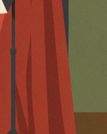 The red curtain and a dark rod in front of a green wall with a brown lower section