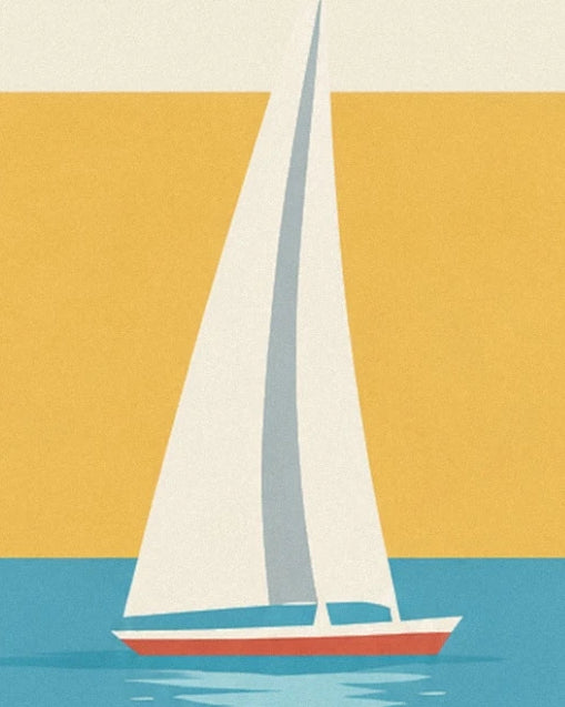 Un voilier aux voiles blanches et à la coque rouge sur une mer turquoise