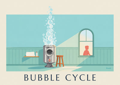 Poster of a front-loading washing machine and soap bubbles: the full poster