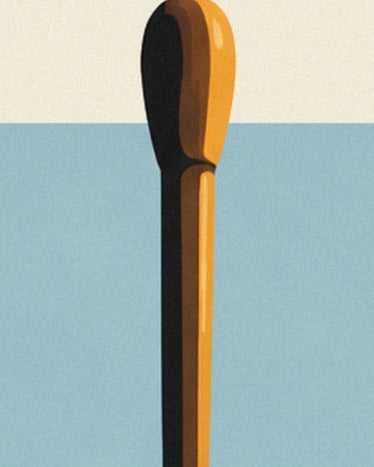 A wooden spoon in brown and golden tones against a light blue background