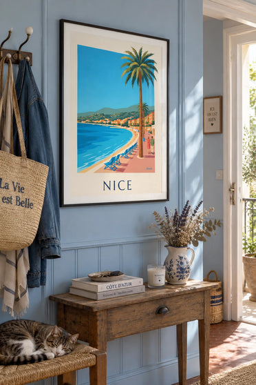 Plakát Promenade des Anglais a Baie des Anges v Nice: zarámovaný na zdi