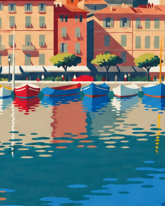 Les barques rouges et bleues qui se reflètent dans l'eau turquoise du port