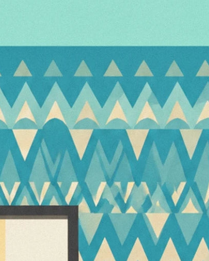 The bands of turquoise and cream triangles above a black frame