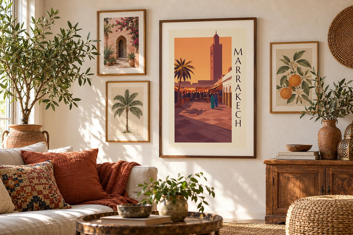 Bohemian decor with posters: the art of layering