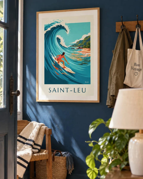 Surf posters: collection poster framed in an interior
