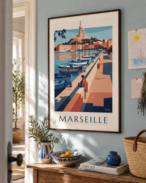 Marseille posters: collection poster framed in an interior