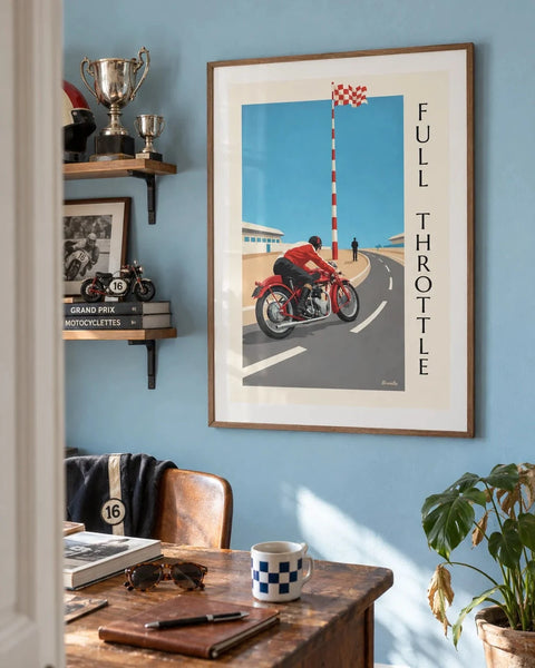 Motorcycle posters: collection poster framed in a home interior