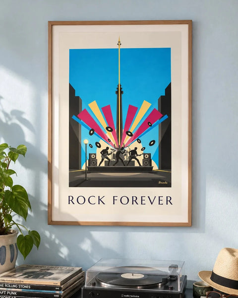Rock posters: collection poster framed in a home interior