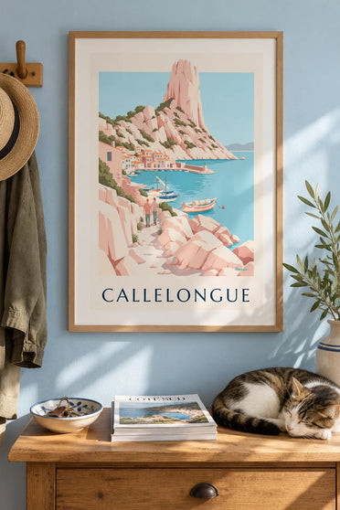 Plakát Callelongue, malý přístav v calanques : v rámu na zdi