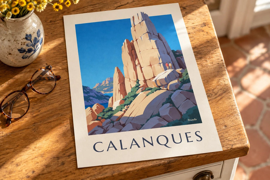 Plakát Grande Candelle, calanques de Sugiton : położený na stole