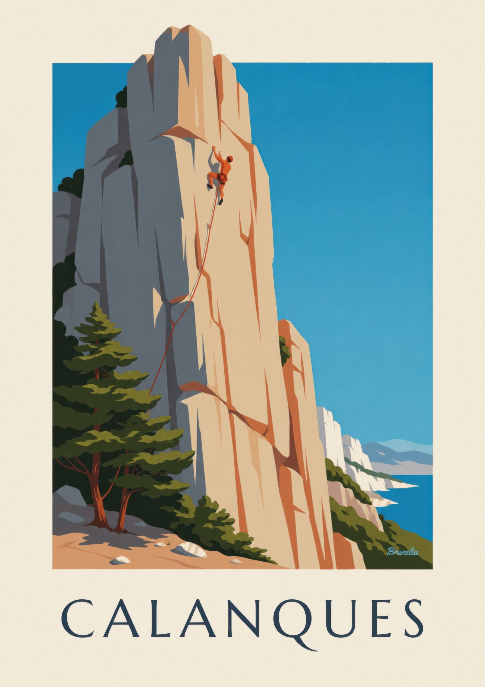 Affiche escalade dans les calanques de Marseille | Brunelia: detailní záběr