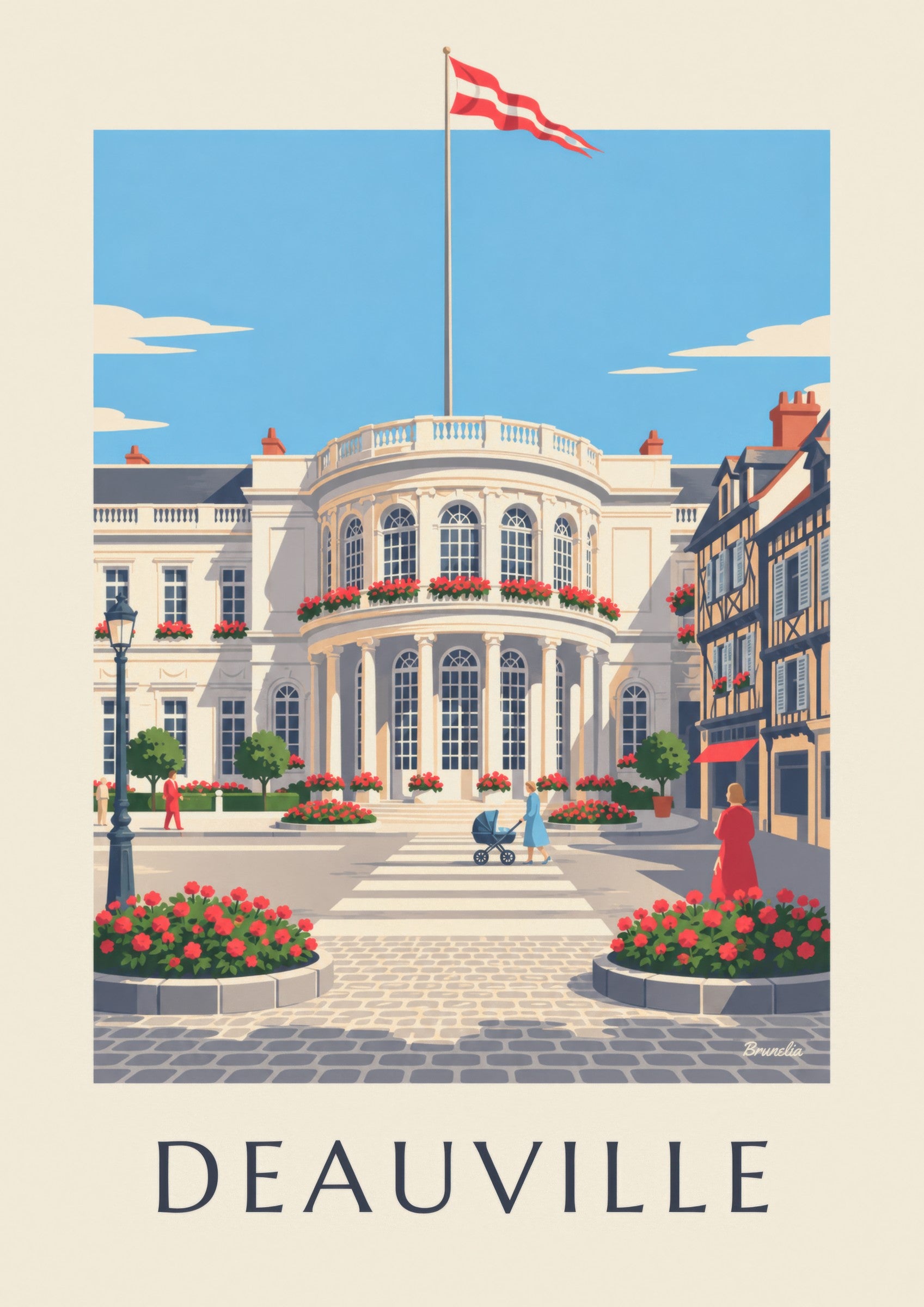Affiche Deauville casino blanc et géraniums: detailní záběr