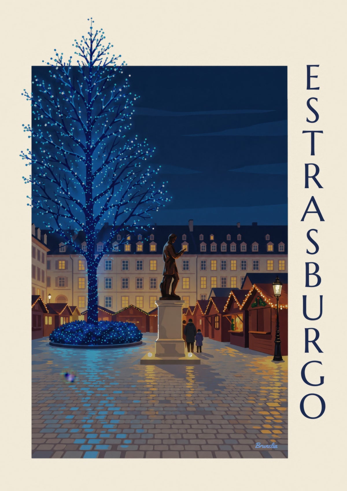 Plakát Vánoce ve Štrasburku, Gutenbergovo náměstí (název ESTRASBURGO)