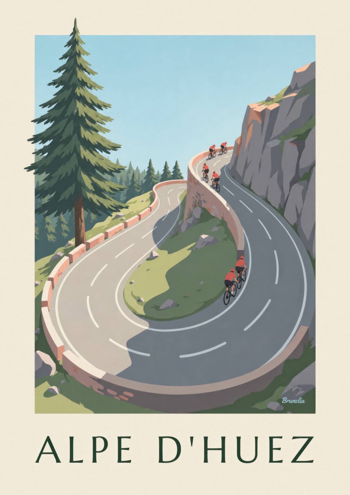 Plakát Alpe d'Huez, cyklisté v horách