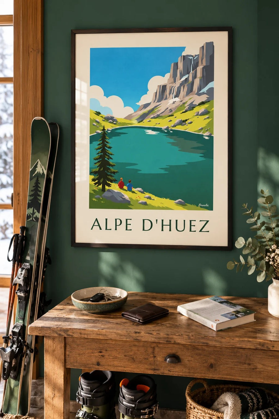 Plakát jezera Besson u Alpe d'Huez v létě : v rámu na zdi
