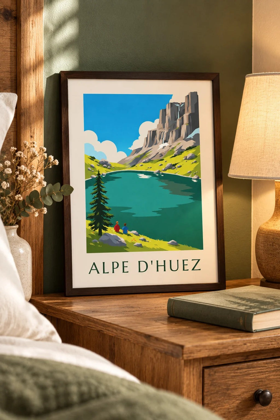 Plakát jezera Besson u Alpe d'Huez v létě : malý formát A4 v rámu