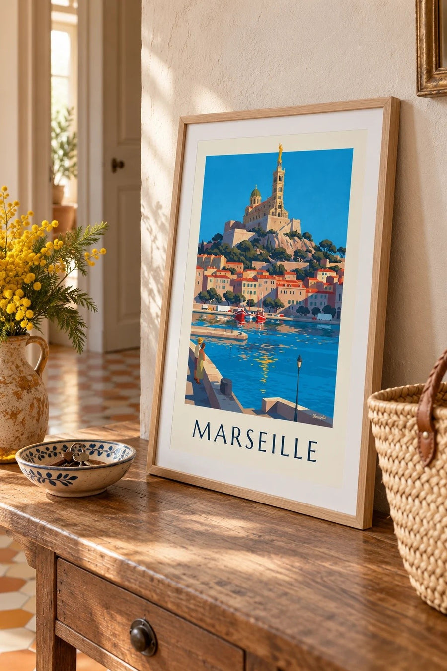 Affiche Notre-Dame-de-la-Garde à Marseille : petit format A4 encadré