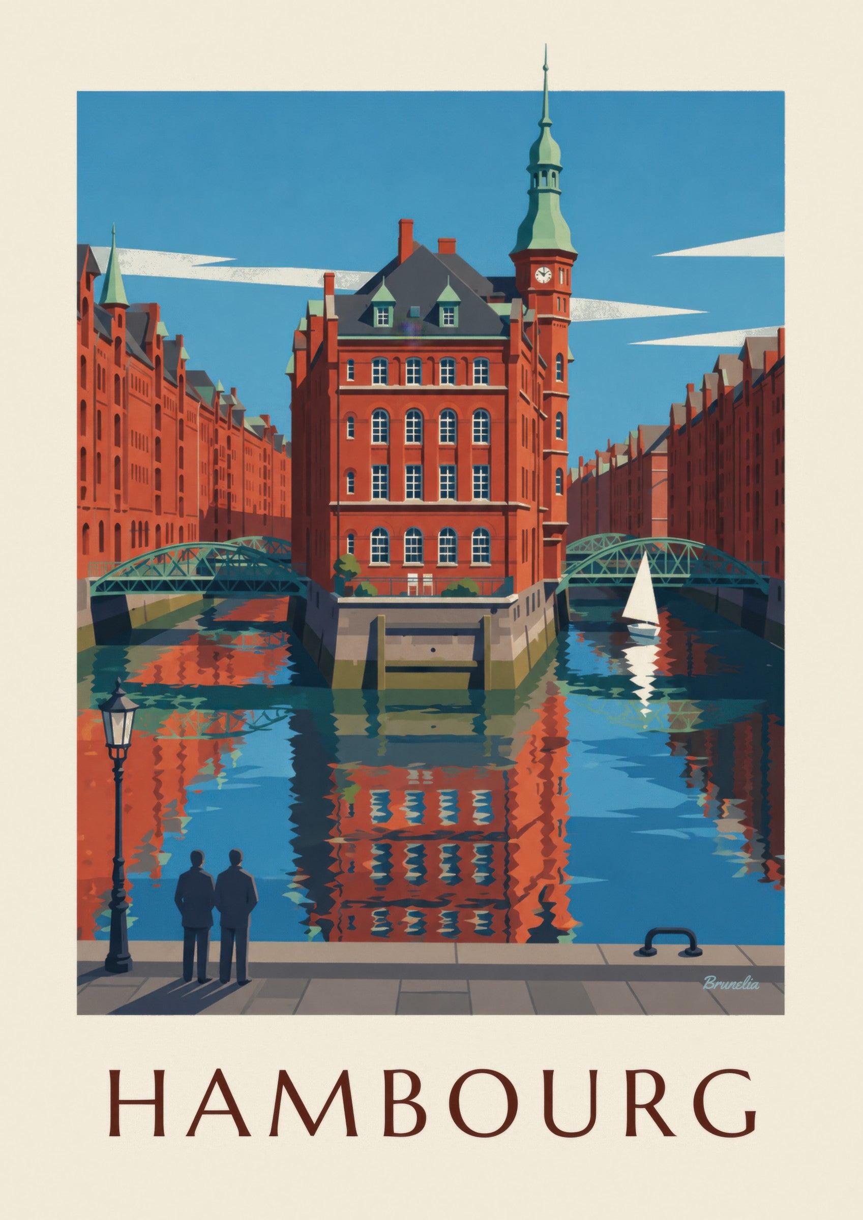 Affiche Speicherstadt de Hambourg, le Wasserschloss: detailní záběr