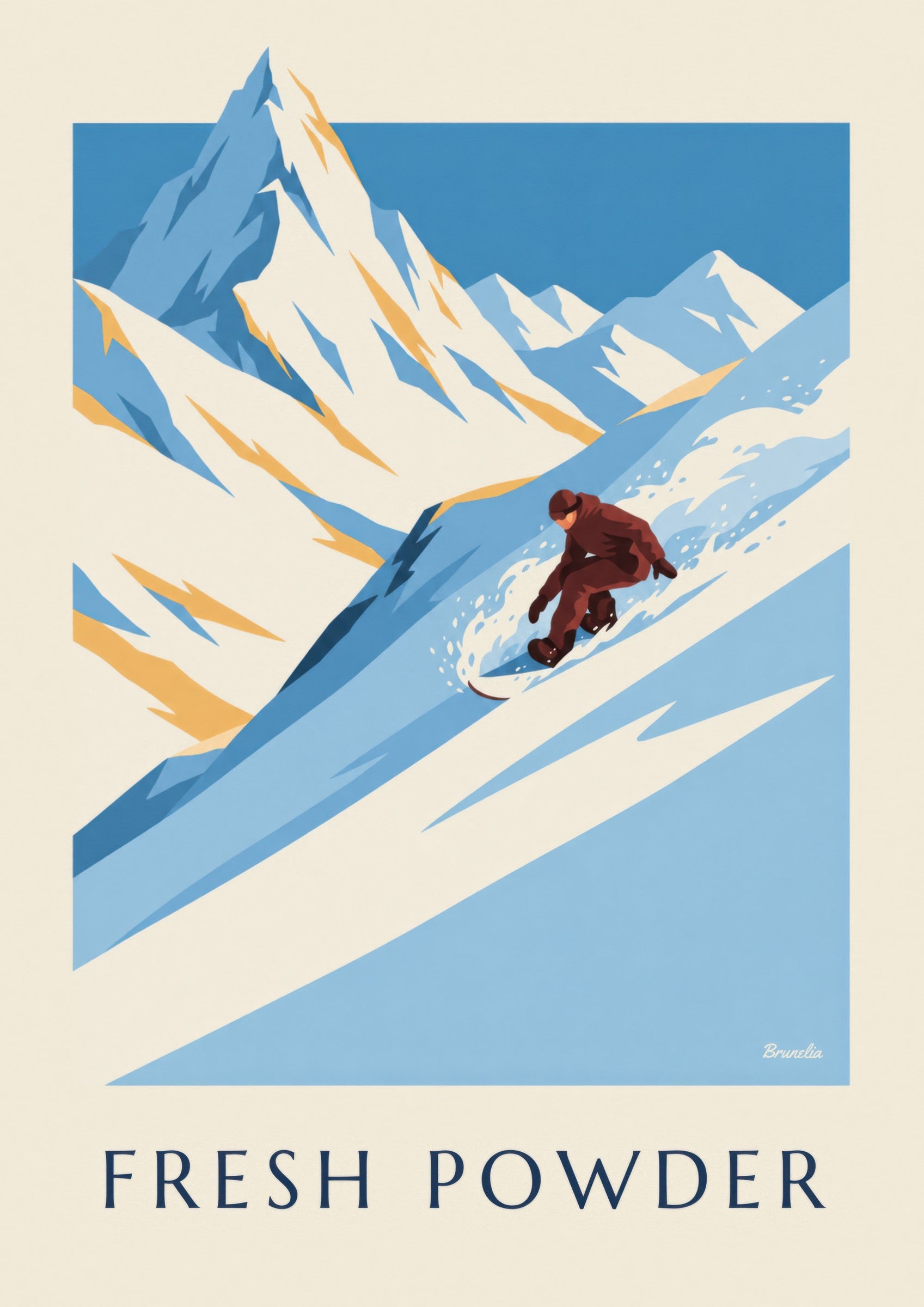 Affiche snowboard dans la poudreuse: detailní záběr